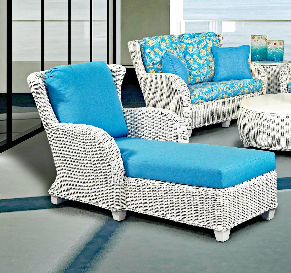 Clarissa White Rattan Chaise Lounge CZ-04 by Designer Wicker Tribor