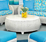Clarissa Round White Wood and Wicker Coffee Table CZ-05 by Designer Wicker Tribor