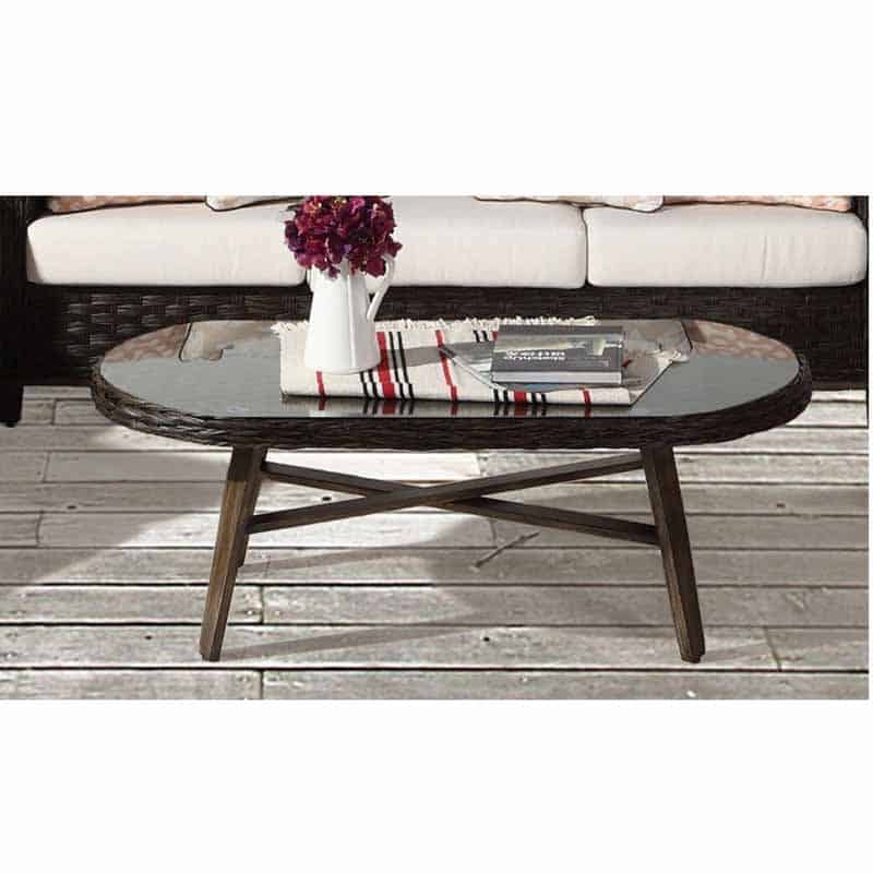 Grand Isle Outdoor Oval Coffee Table with Glass Top 77444 by South Sea Rattan