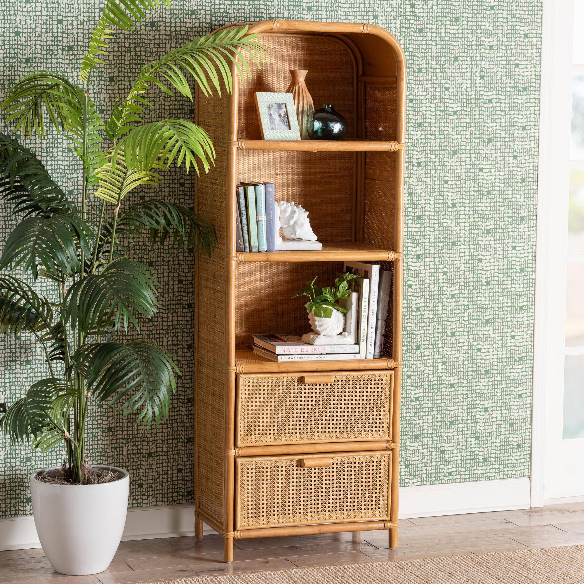 Compass Wicker Rattan Book Shelf – Elegant Boho Storage