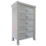 Coral Cove Rattan 5 Drw Chest Model CC5D By Spice Island Wicker (Coastal White or Tropical Antique Stains)