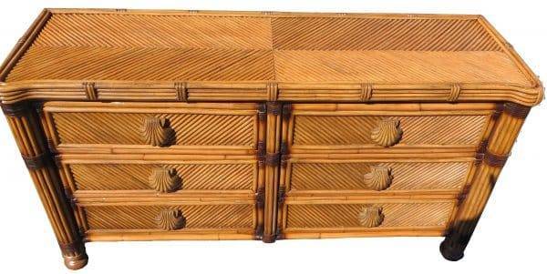 Coral Cove Rattan 6 Drw Dresser Model CC6D By Spice Island Wicker (Coastal White or Tropical Antique Stains)