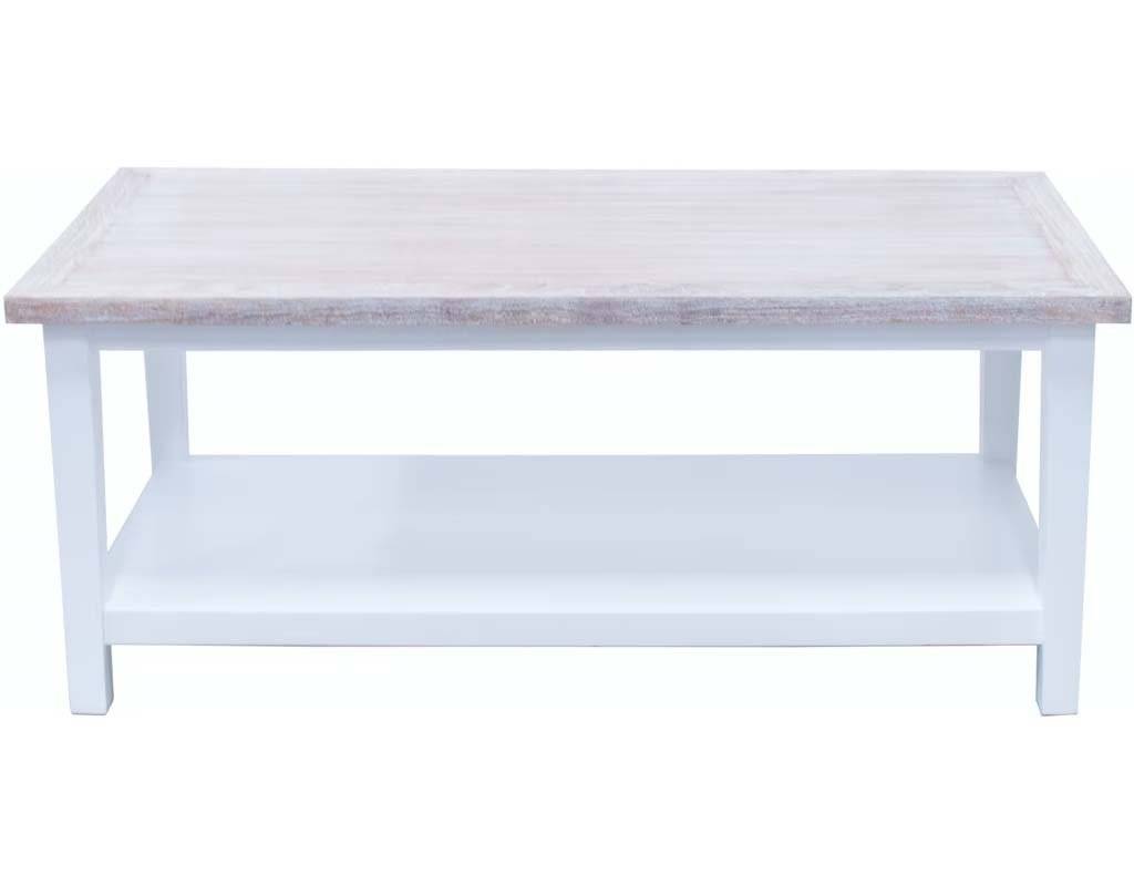 Countryside White Rectangle Coffee Table with Teakwood Top CT741 by Capris Furniture