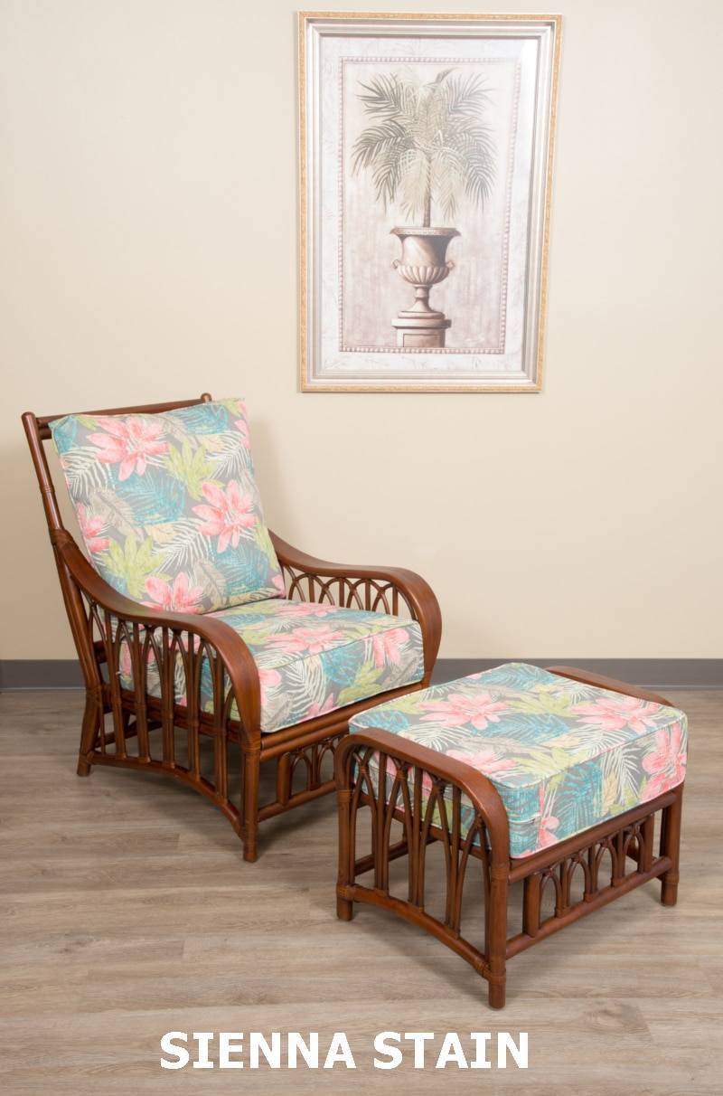 Cuba Rattan 2 Pc Set with Lounge Chair and Ottoman CUB007-006 by Alexander and Sheriden with Cushions Made in USA