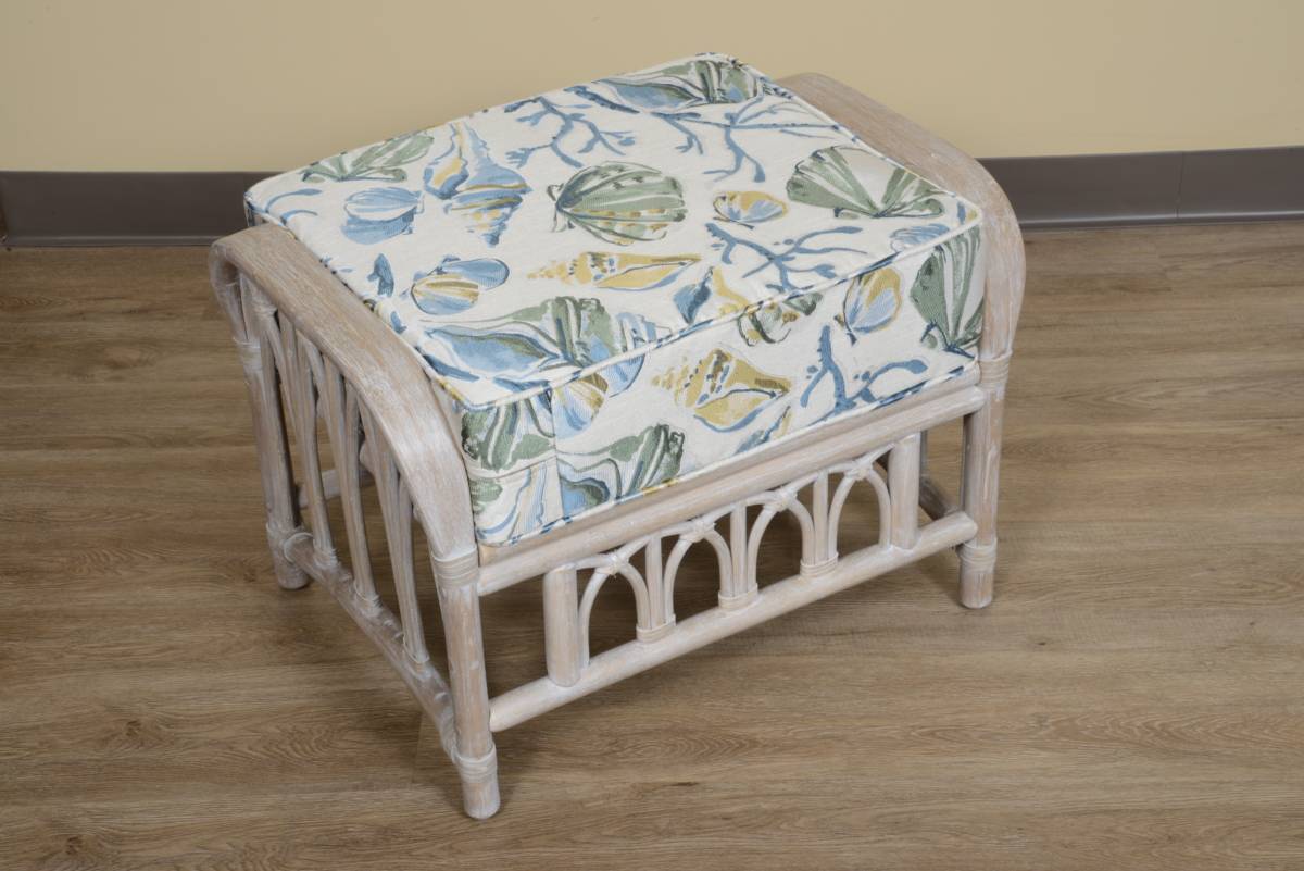 Cuba Rattan Ottoman CUB006 by Alexander and Sheriden with Cushions Made in USA