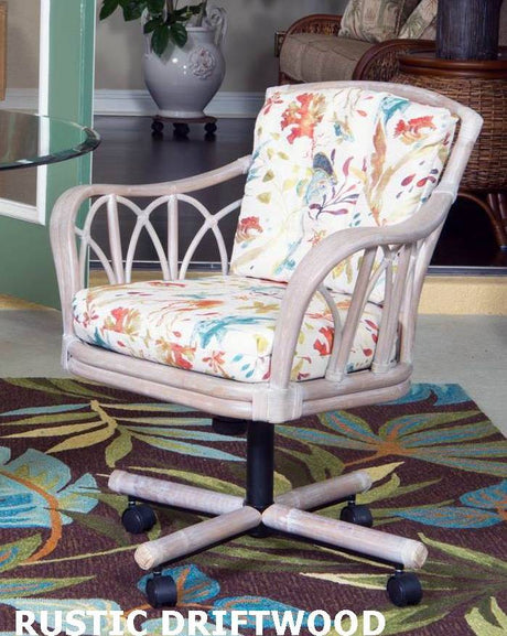 Cuba Rattan Caster Swivel-Tilt Dining Chair Model CUB011 from Alexander and Sheriden with Cushions Made in USA