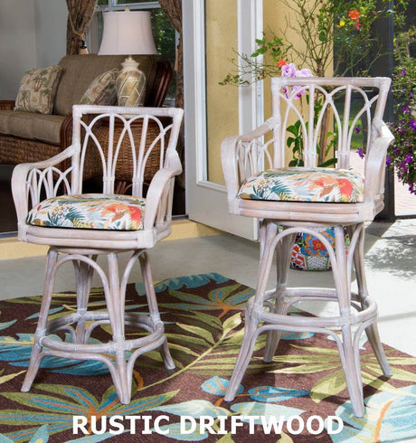 Cuba Swivel Barstools or Counterstools with Arms Rustic Driftwood Finish