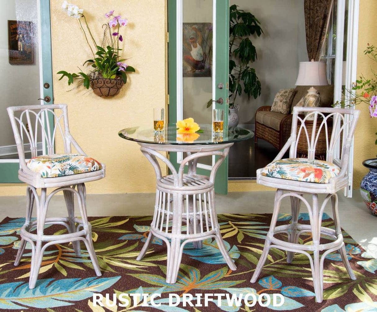 Cuba Rattan 3 Pc Pub Set with Armless Swivel Barstools by Alexander and Sheriden with Cushions Made in USA
