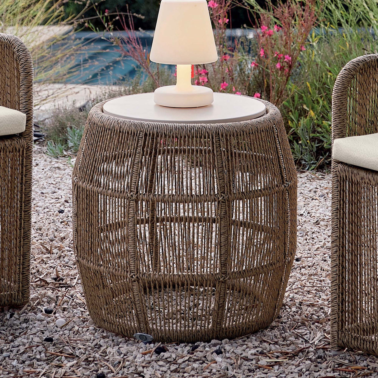 Calixto Outdoor Side Table with Glass Model 23833-NTH-GL by Skyline Design