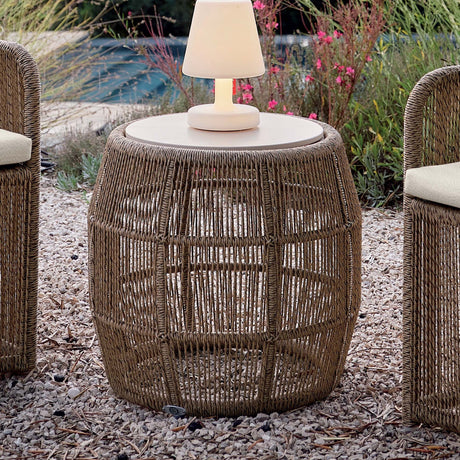 Calixto Outdoor Side Table with Glass Model 23833-NTH-GL by Skyline Design