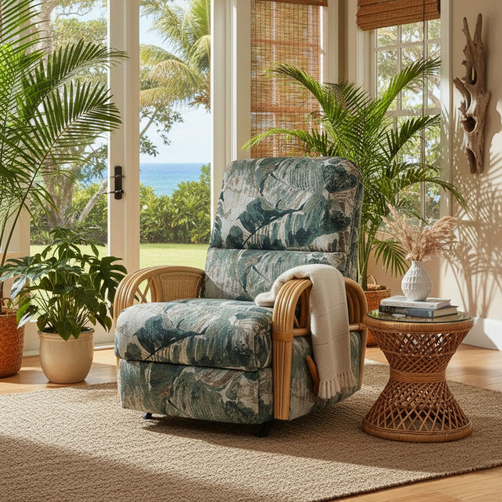 Captiva Rattan and Wicker Recliner with Custom Finish and Fabric by Stanley Chair Model 122