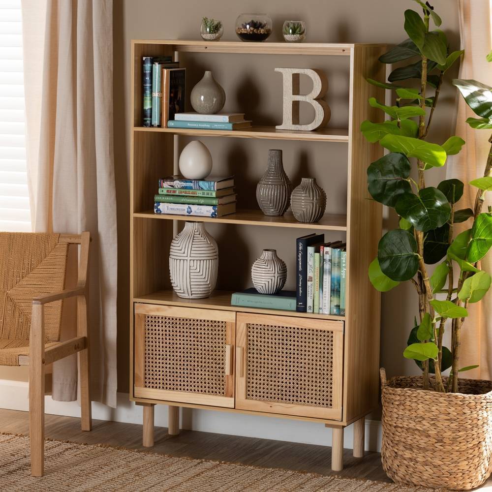 Ceylon Wicker Fair Rattan and Wood Book Case Cabinet