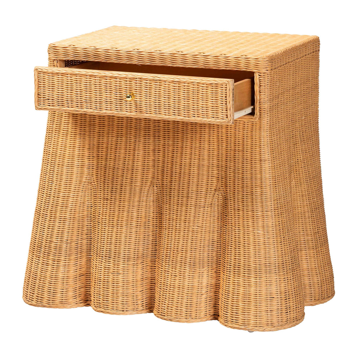 Rica Scalloped Natural Rattan Console Table with Drawer by Wicker Fair