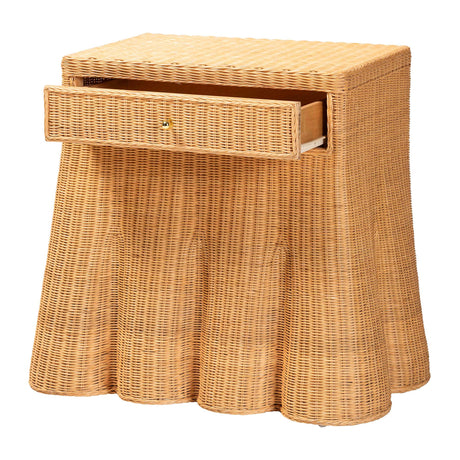 Rica Scalloped Natural Rattan Console Table with Drawer by Wicker Fair