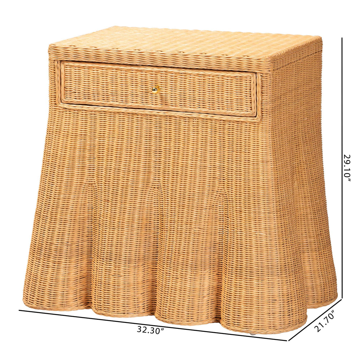 Rica Scalloped Natural Rattan Console Table with Drawer by Wicker Fair