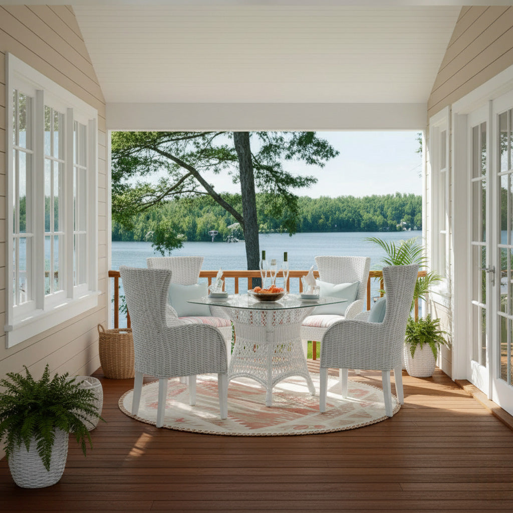 Clarissa White Rattan Dining Set with Arm Chairs CZ-22-SET by Designer Wicker Tribor
