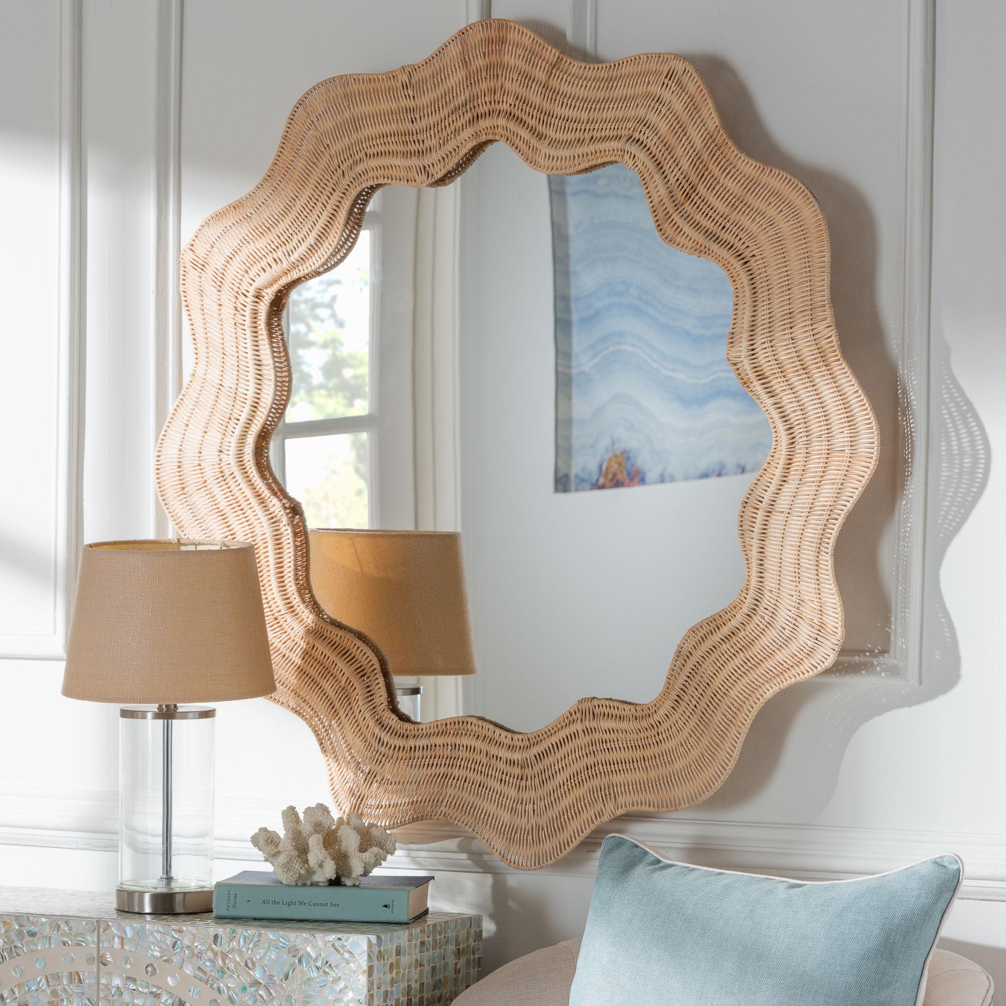 Coastal Scallop Rattan Accent Mirror – Stunning Wall Décor