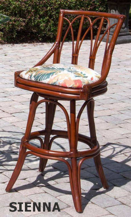 Cuba Rattan Armless Swivel Barstool and Counterstool in Sienna Finish