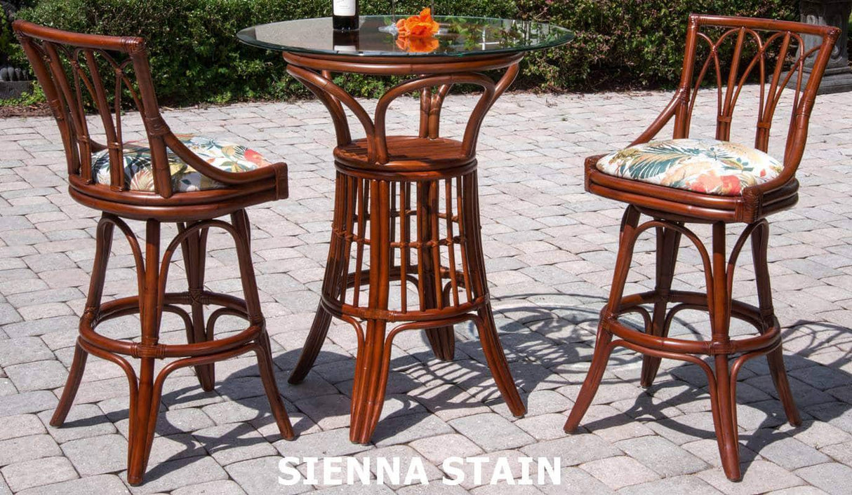 Cuba Rattan 3 Pc Pub Set with Armless Swivel Barstools by Alexander and Sheriden with Cushions Made in USA