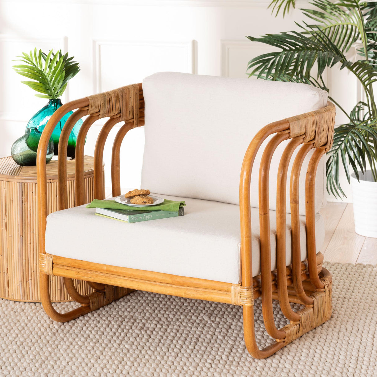 Torsa Modern Bohemian Natural Rattan Arm Chair by Wicker Fair