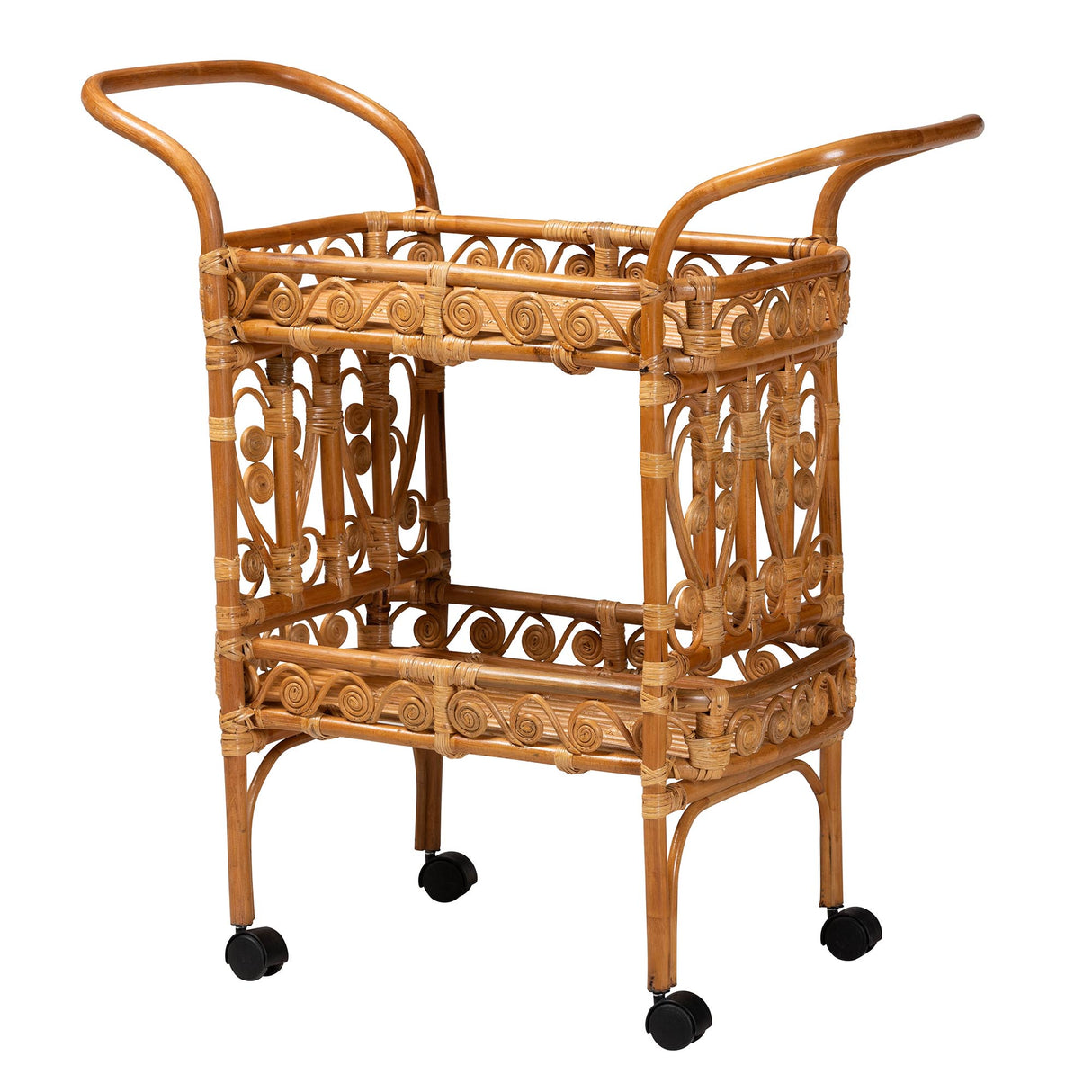 Riwata Bohemian Natural Brown Rattan Kitchen Cart by Wicker Fair