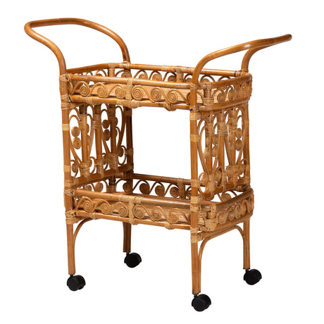 Riwata Bohemian Natural Brown Rattan Kitchen Cart by Wicker Fair