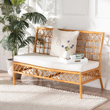 Kapella Modern Bohemian Honey Rattan Dining Bench by Wicker Fair