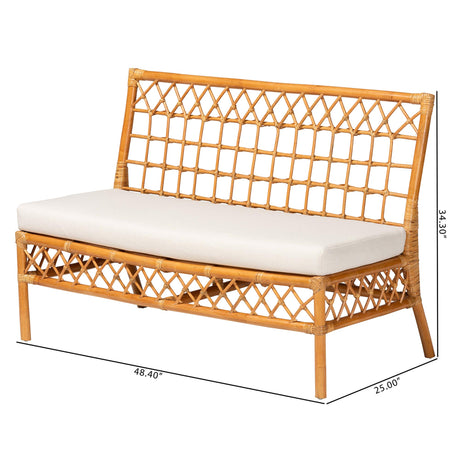 Kapella Modern Bohemian Honey Rattan Dining Bench by Wicker Fair
