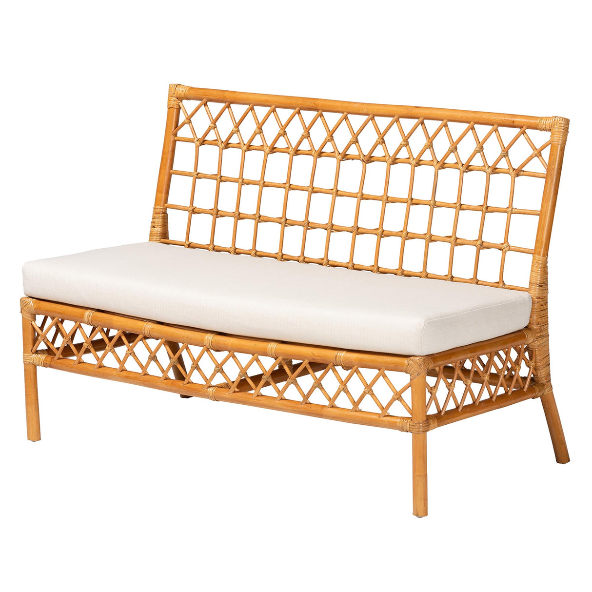 Kapella Modern Bohemian Honey Rattan Dining Bench by Wicker Fair