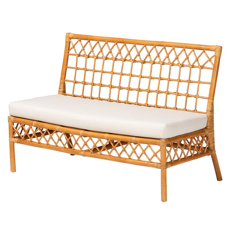Kapella Modern Bohemian Honey Rattan Dining Bench by Wicker Fair