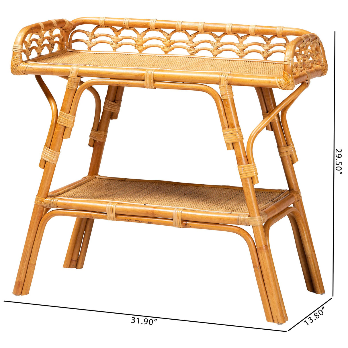 Rayana Modern Bohemian Natural Rattan 2-Tier Console Table by Wicker Fair
