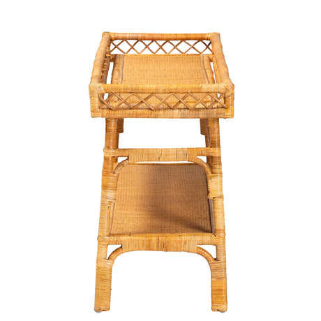 Navuta Modern Bohemian Natural Rattan 2-Tier Console Table by Wicker Fair