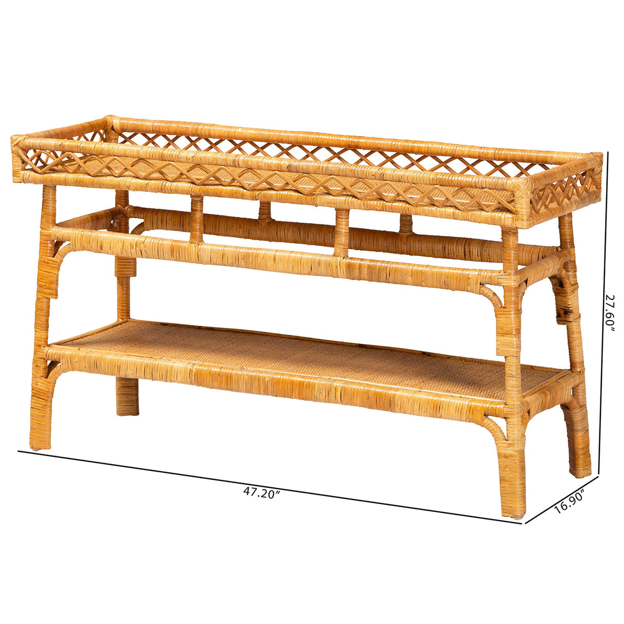 Navuta Modern Bohemian Natural Rattan 2-Tier Console Table by Wicker Fair