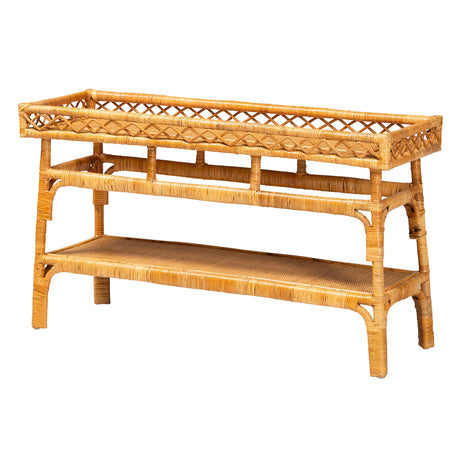 Navuta Modern Bohemian Natural Rattan 2-Tier Console Table by Wicker Fair