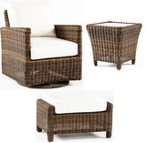 Del Ray Patio 3 Pc Swivel Glider, Ottoman, and End Table Set with Glass Top Model 76600-SET by South Sea Rattan