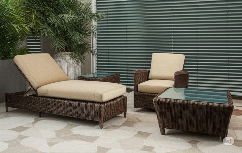 Del Ray Patio 3 Pc Coffee Table and 2 End Tables Set with Glass Top Model 76644-SET by South Sea Rattan