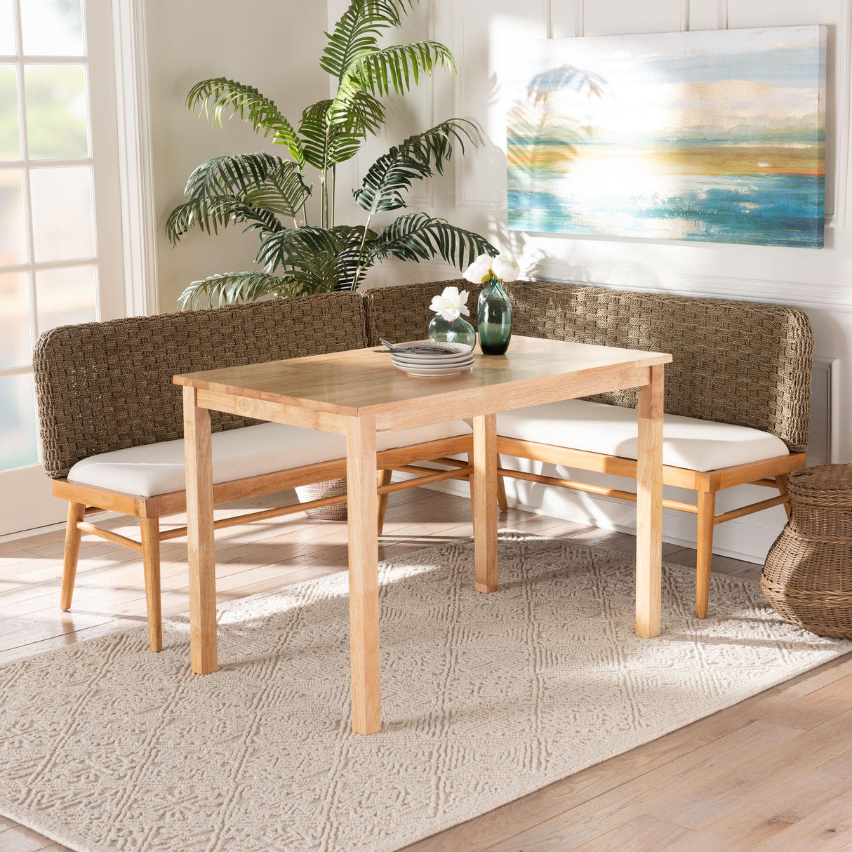 Wicker Fair Denver Rattan 3 Pc Dining Nook Set