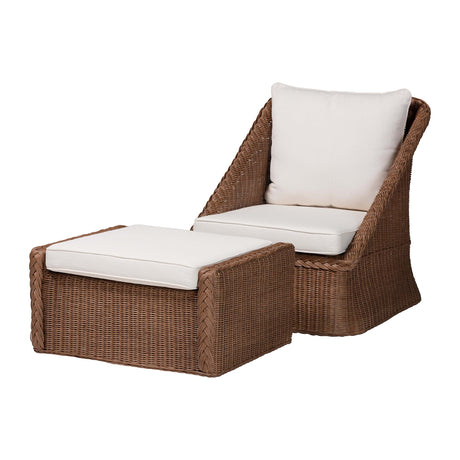 Derris Wicker Fair Rattan 2-Piece Arm Chair and Footstool Set