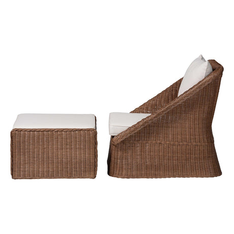 Derris Wicker Fair Rattan 2-Piece Arm Chair and Footstool Set