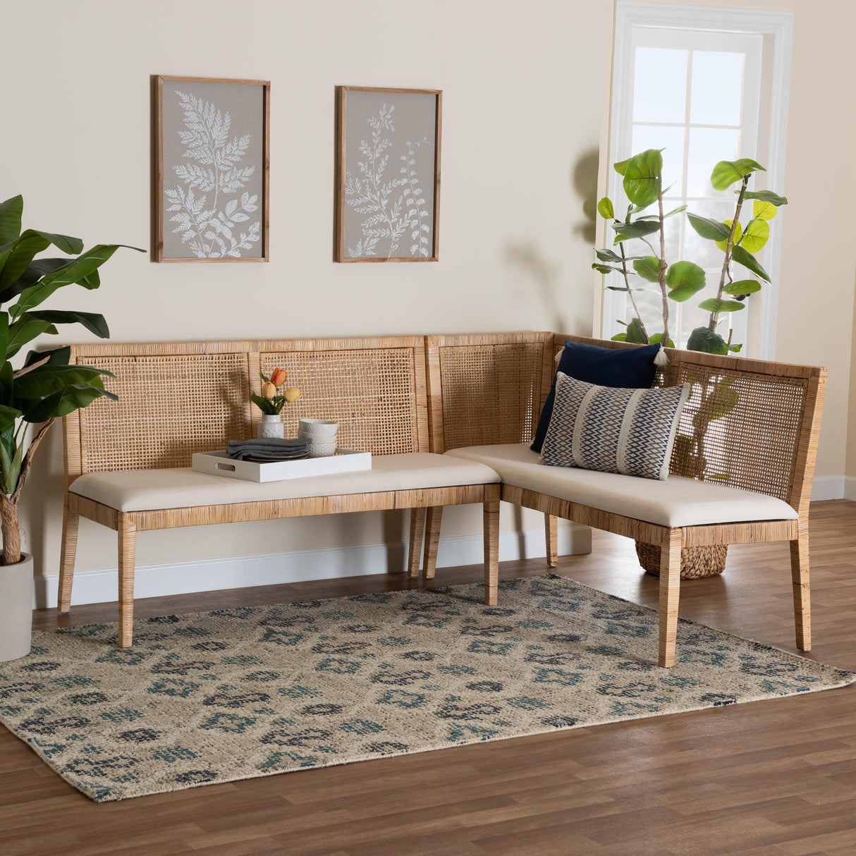Mactan Bohemian Honey Rattan 2-Pc Dining Bench Set