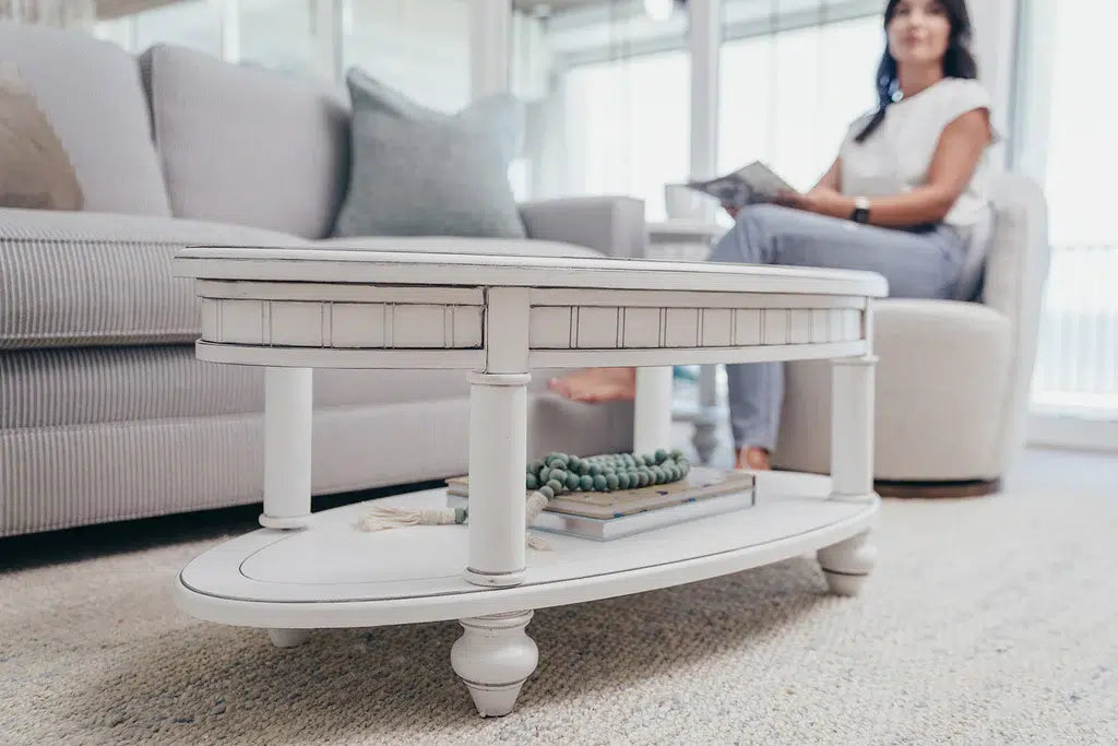 Monaco Oval Coffee Table with Anchor Insert Model B81803-BLANC-ANCHOR By Seawinds Trading