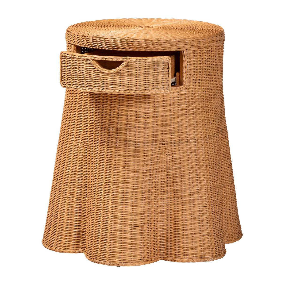 Rayo Scalloped Natural Rattan Console Table with Drawer by Wicker Fair