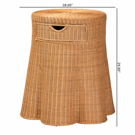 Rayo Scalloped Natural Rattan Console Table with Drawer by Wicker Fair