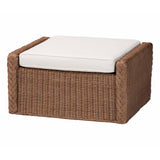 Vormes Bohemian Peanut Brown Braided Rattan Footstool by Wicker Fair