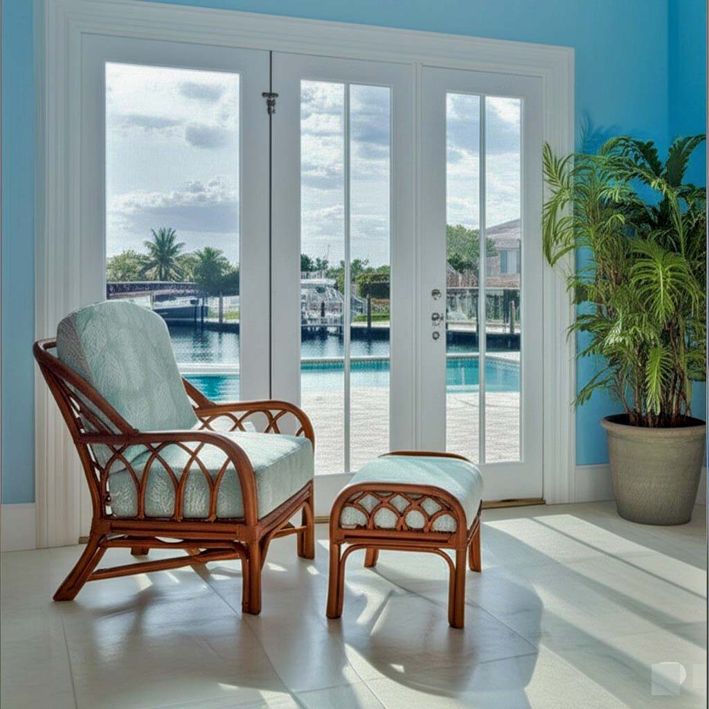 Edgewater Customized Rattan Arm Chair Model 914-001 Made in the USA by Braxton Culler