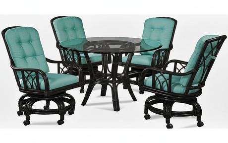 Edgewater Black Rattan Swivel Rock Dining Chair with Casters 914-106-BLACK Made in the USA by Braxton Culler