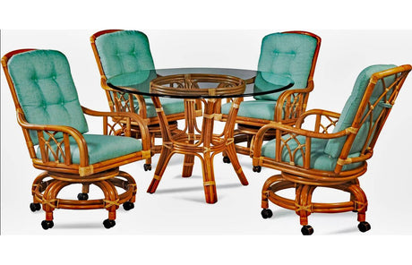 Edgewater Customized Rattan 6 Pc Swivel-Rock Caster Dining Set 914-106SET Made in the USA by Braxton Culler