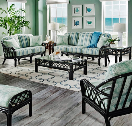 Edgewater Black Rattan Loveseat Model 914-019-BLACK Made in the USA by Braxton Culler