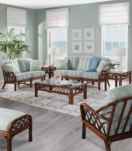 Edgewater Customized 2 Pc Set with Rattan Arm Chair and Ottoman Model 914-001 Made in the USA by Braxton Culler