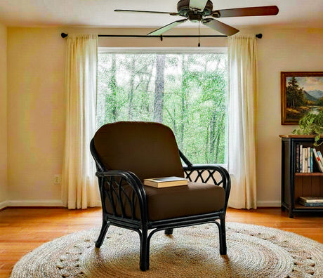 Edgewater Black 3 Pc Set with Rattan Arm Chair, Ottoman, and Etagere Model 914-001-3PCSET-BLACK Made in the USA by Braxton Culler